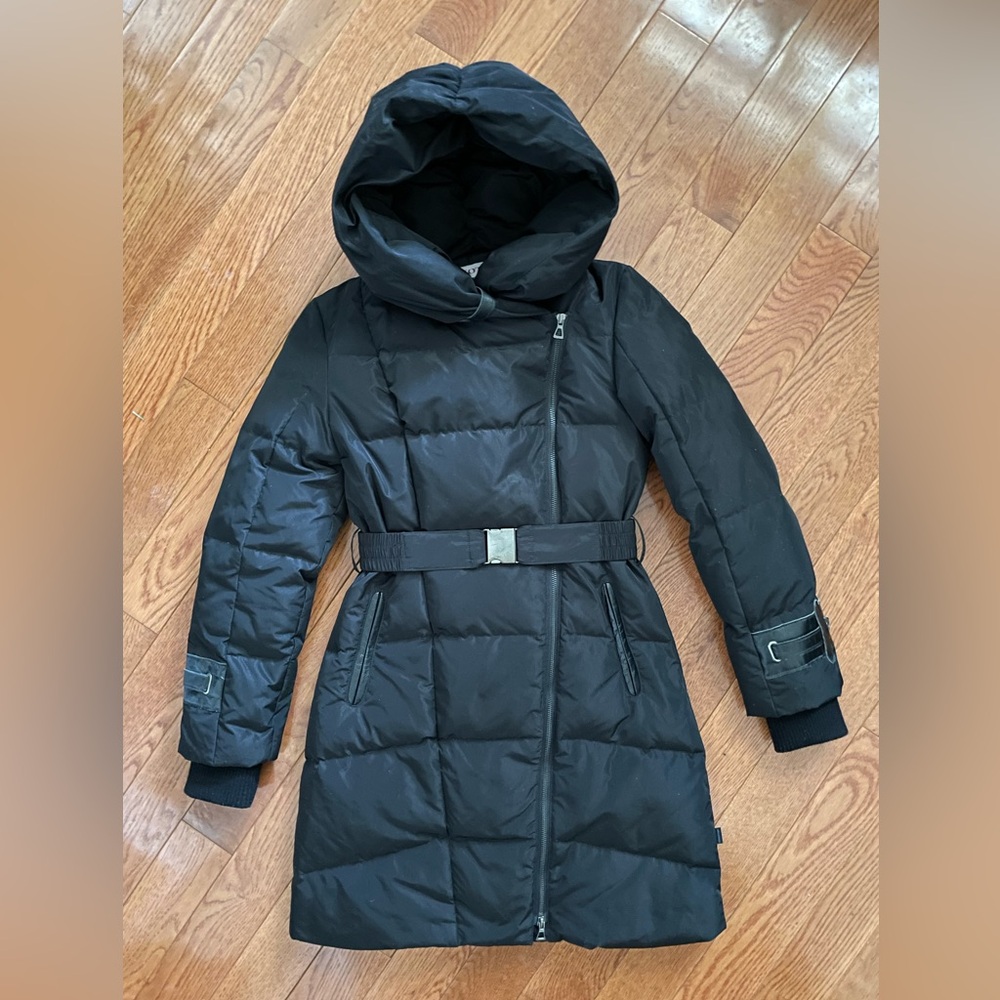 Stylish Black Belted Puffer Coat